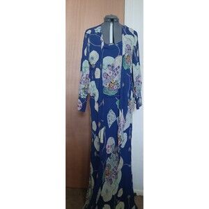 Vintage René Derhy Collection Women's Blue Floral 3 Piece Outfit - Size XL
